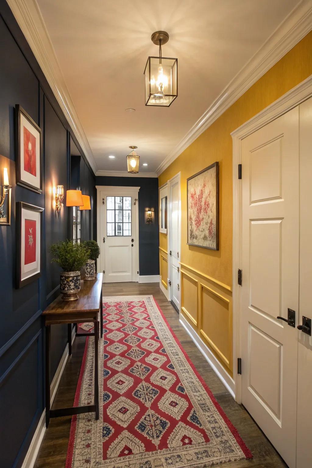 Neutral walls with striking accents create a harmonious entryway.