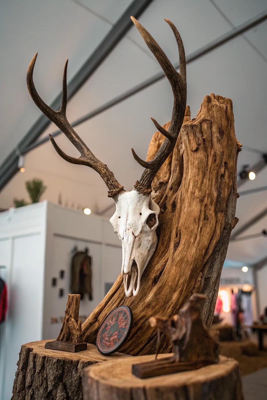 Driftwood displays deliver a natural, seaside vibe.