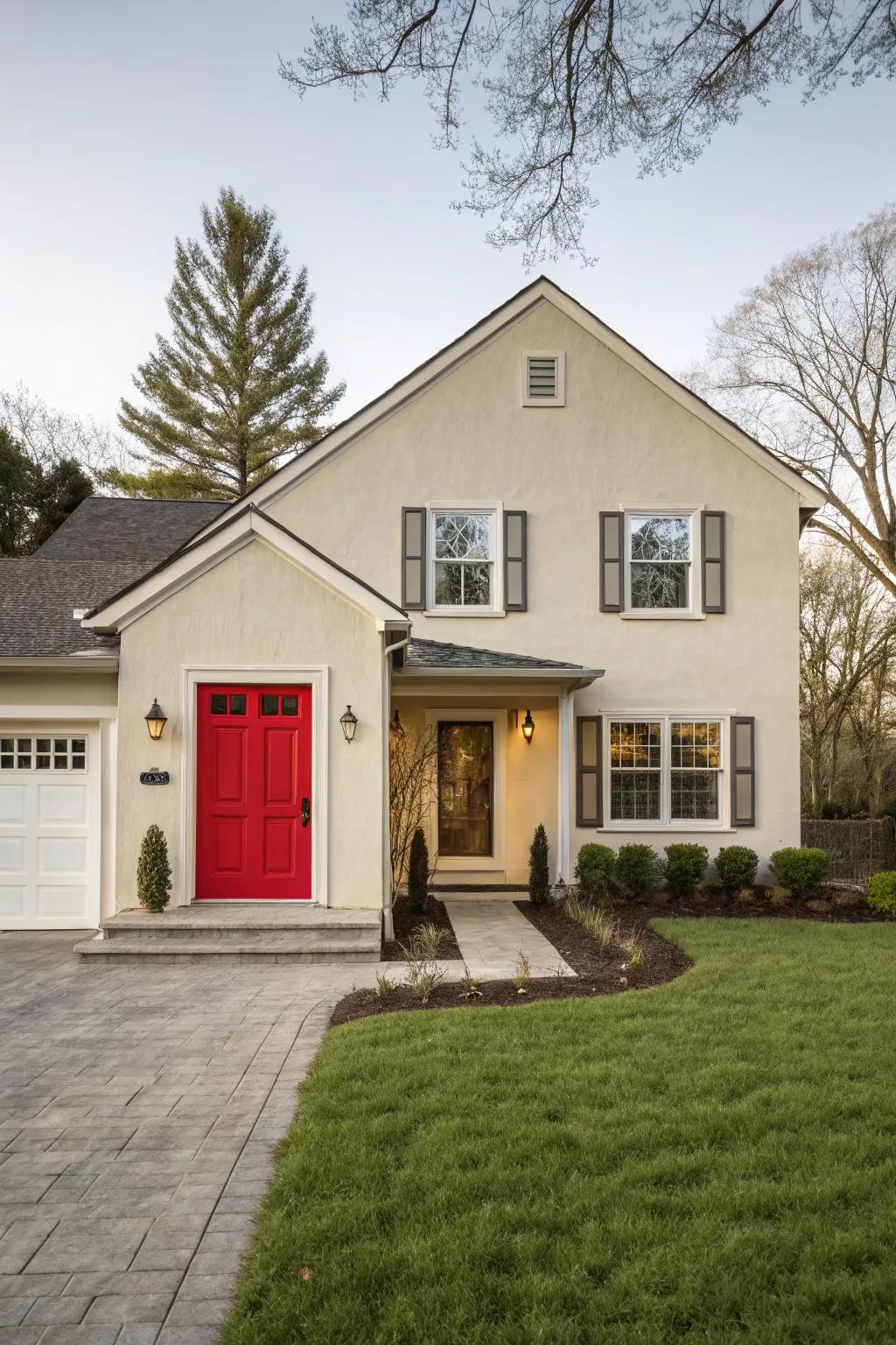 A bright door adds character and contrast.