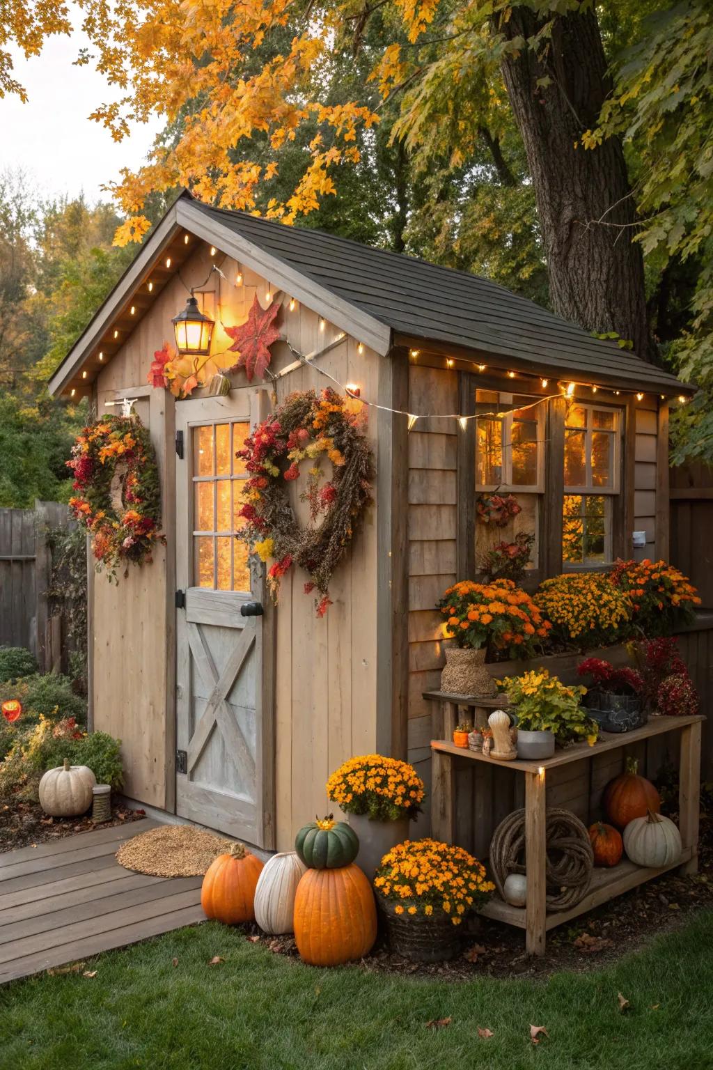 Seasonal decor introduces celebratory allure to your shed.