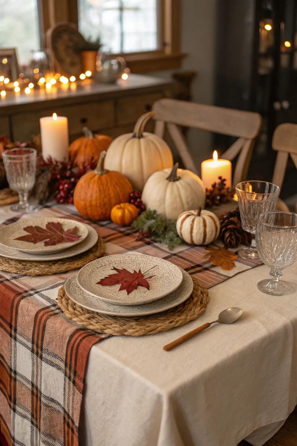 Cozy textures enhance the fall theme with warmth and style.