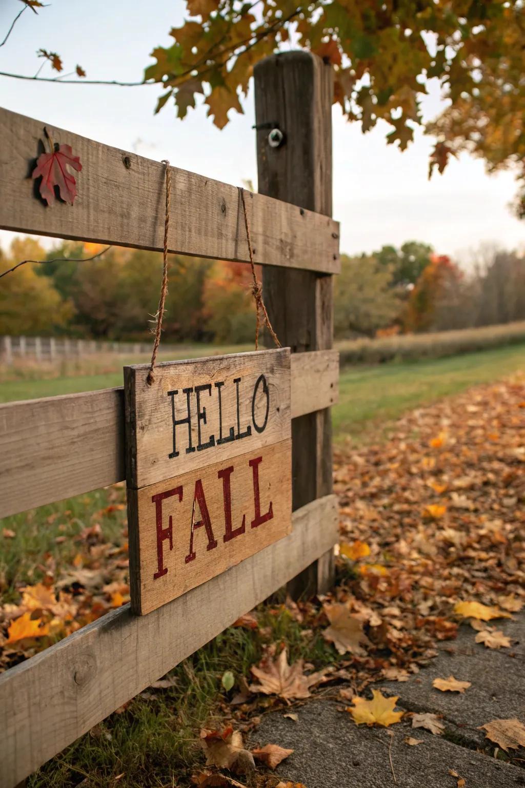 A lumber marker featuring a welcoming seasonal message enhances allure to the fence.