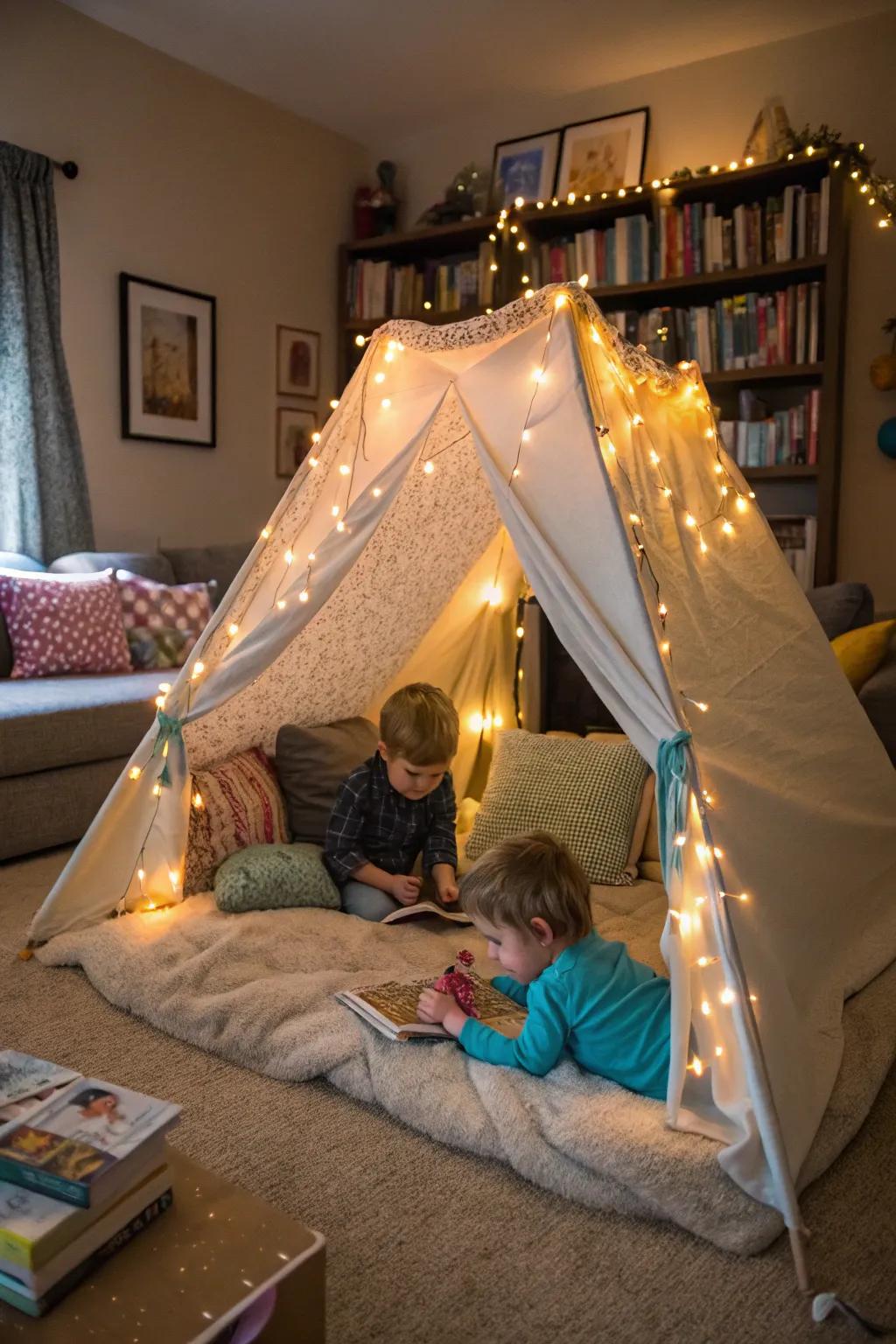 Indoor camping takes the great outdoors to the interior of your house.