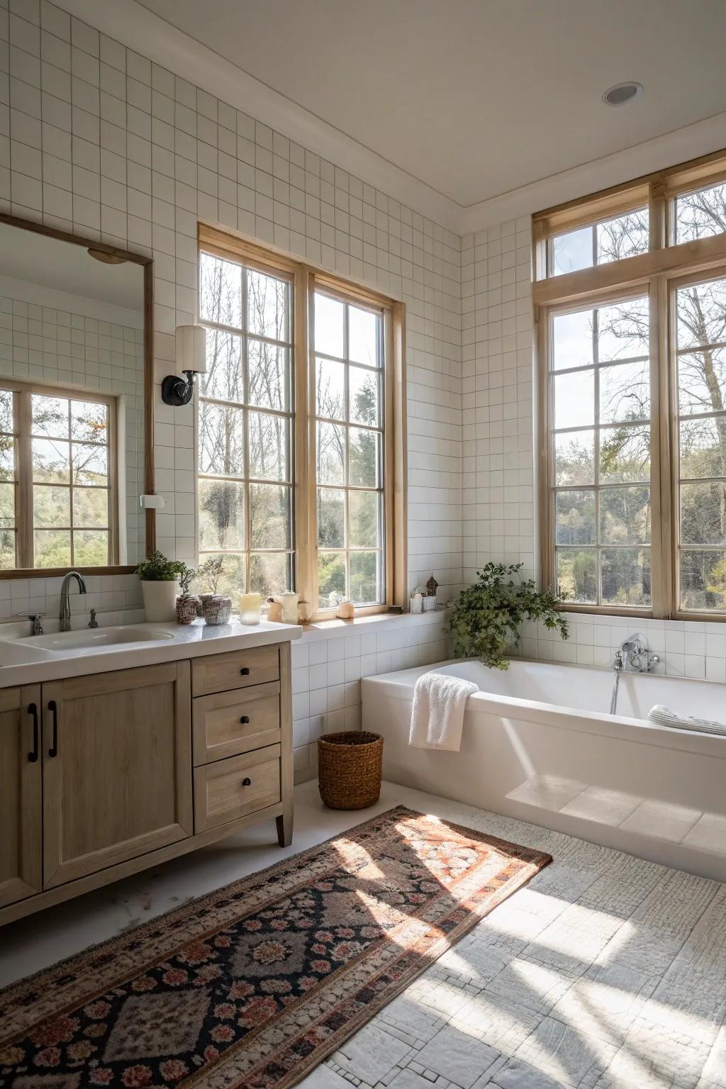 A bathroom brimming with natural light is definitely inviting.