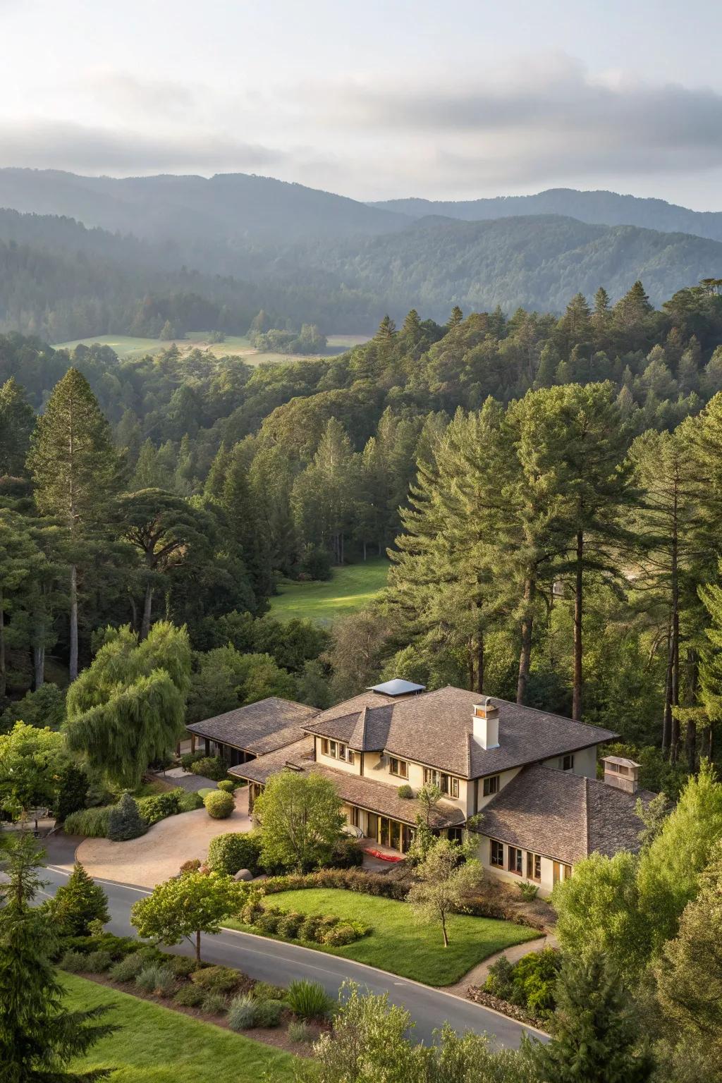 A serene setting where nature and living areas coexist.