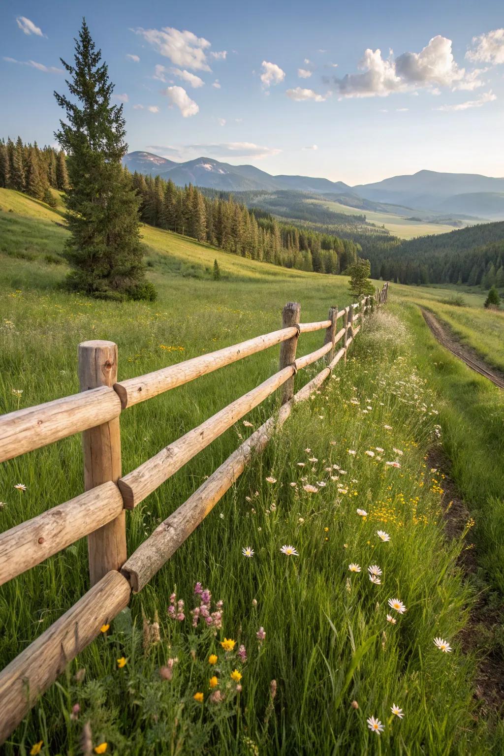 Round rail fences bring traditional sophistication to the forefront.