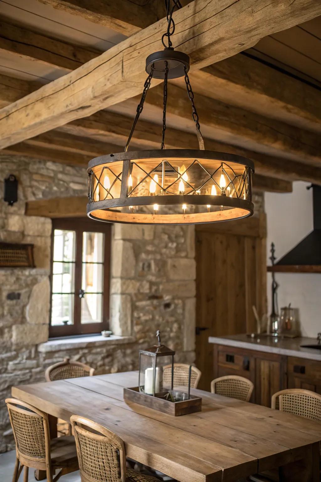 Timber and alloy composites fabricate a genuine country home atmosphere.