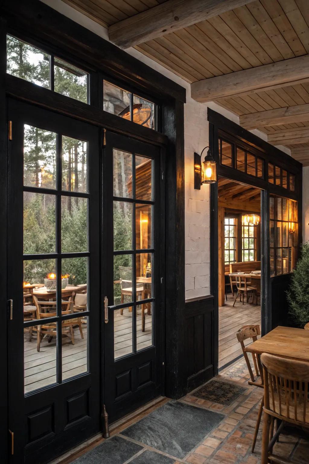Black details introduce a modern element to this farmhouse setting.