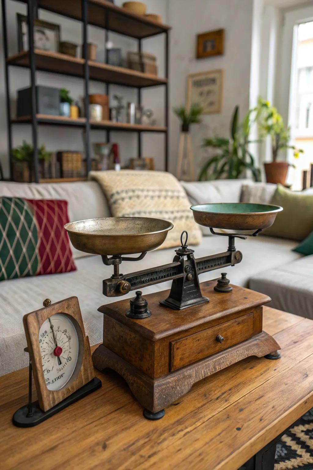 Layered textures around a classic balance for added interest.