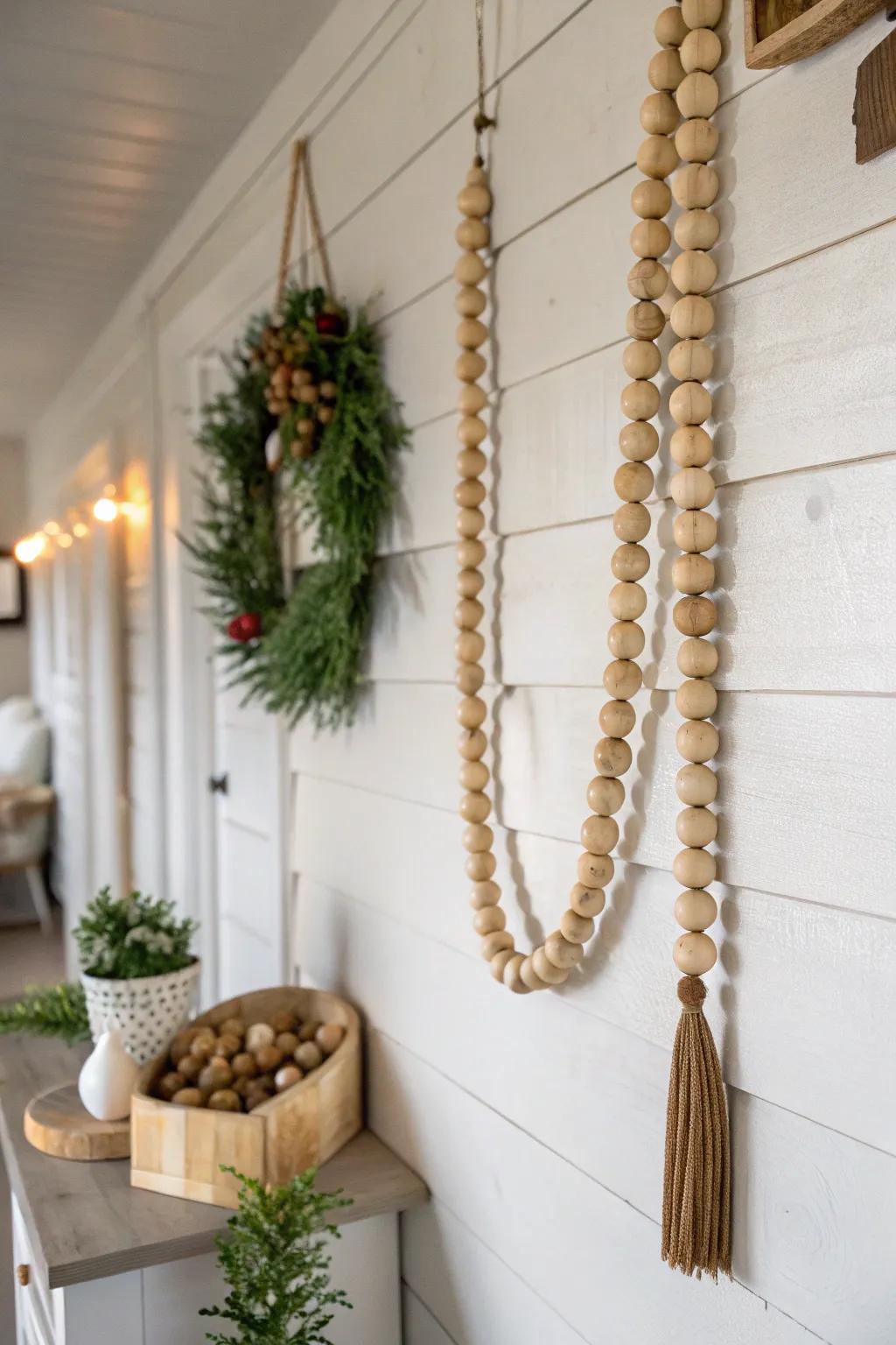 Wood bead garland as stylish wall art.