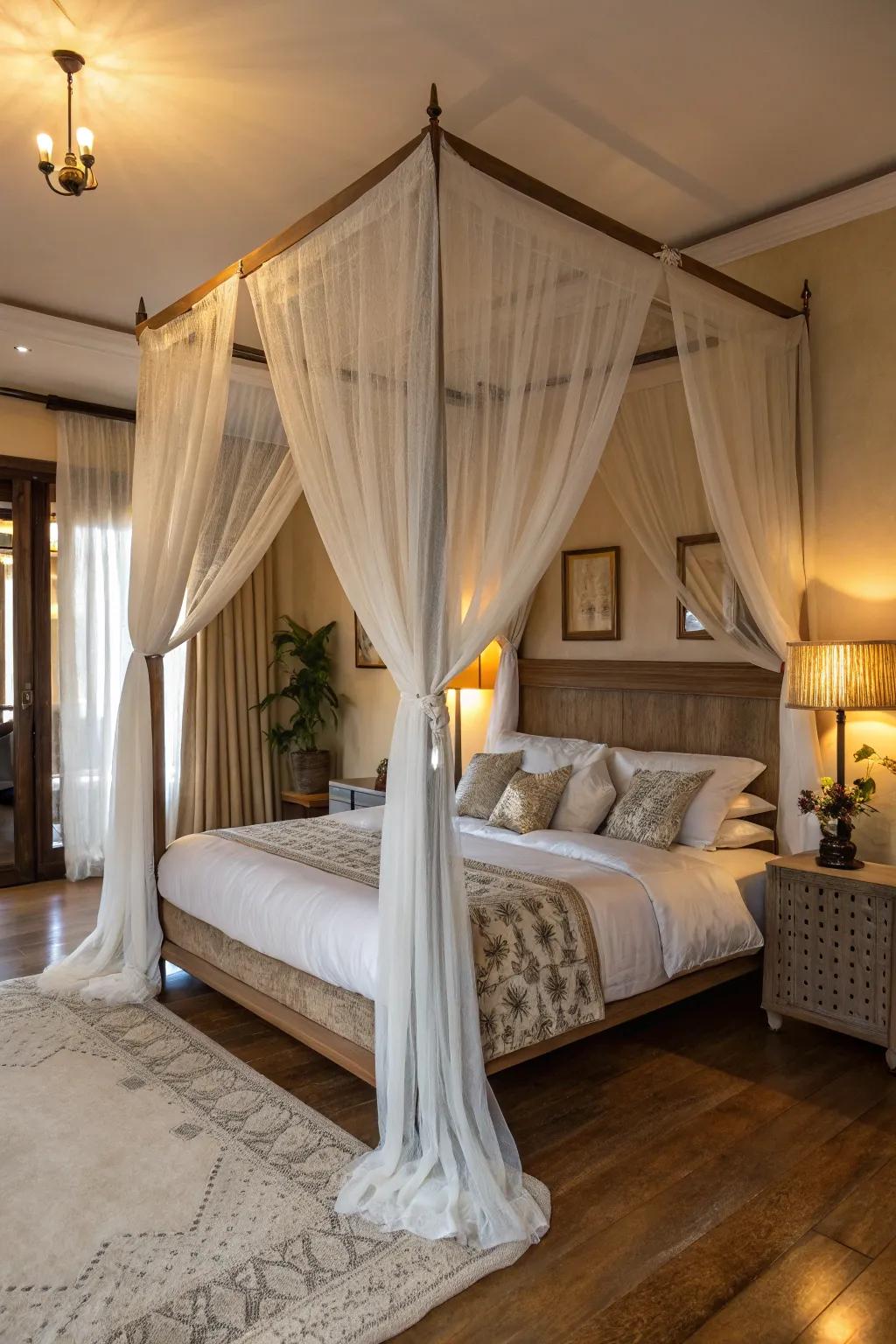 A romantic canopy bed adding a touch of enchantment.