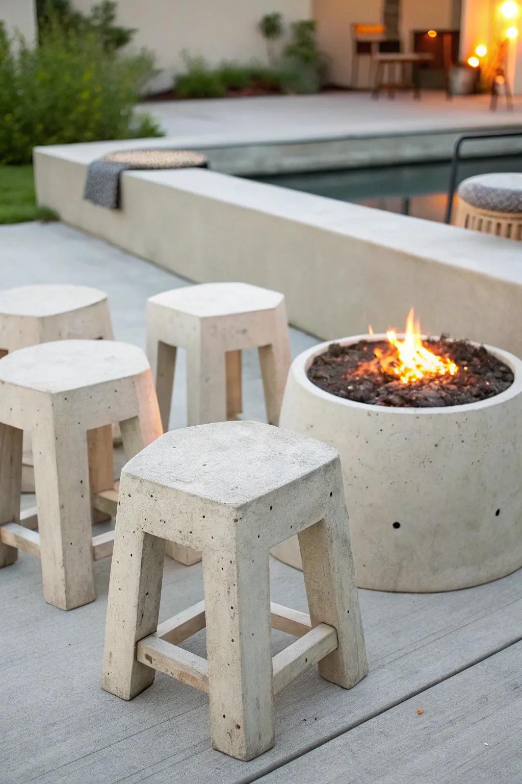 DIY Cement stools provide a durable and stylish seating solution.