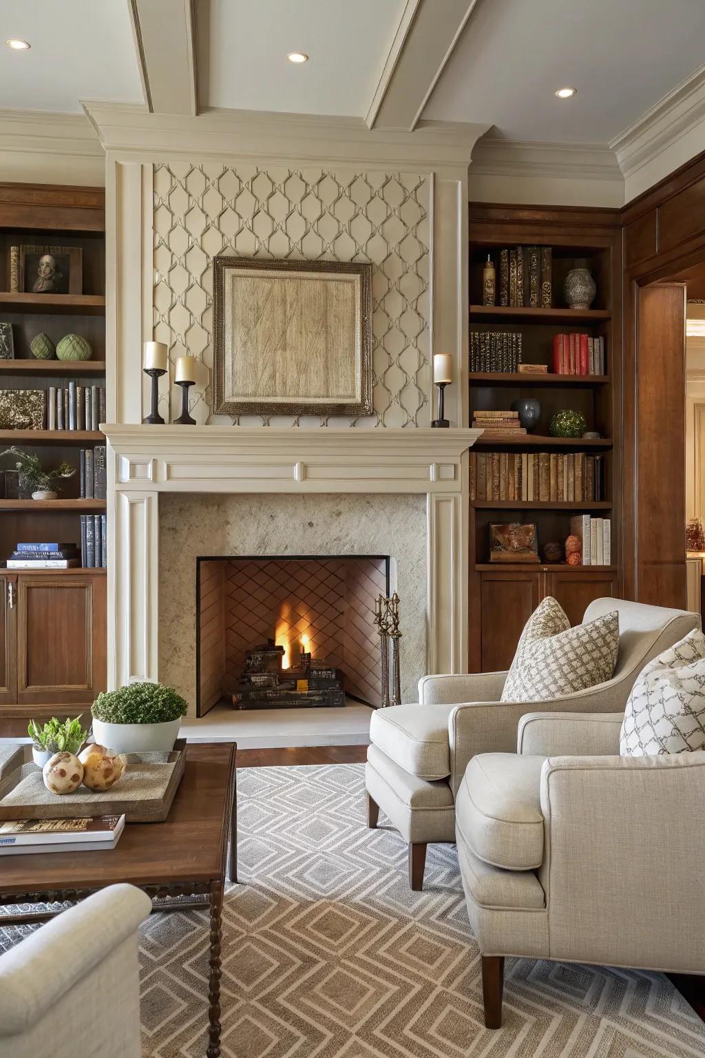 Tiled accent delivers a layered, dynamic aesthetic.