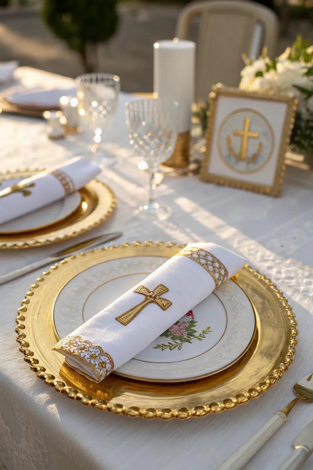 Themed table settings elevate the dining experience with grace and significance.
