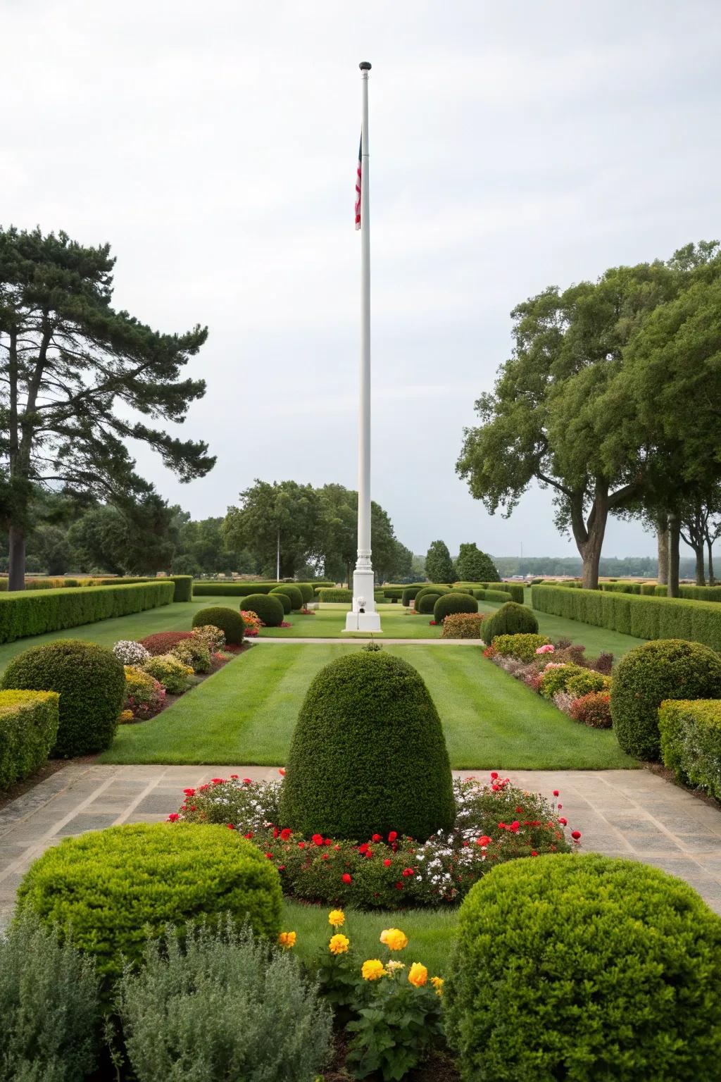 Greenery adds depth and a natural touch to a freedom pole landscape.