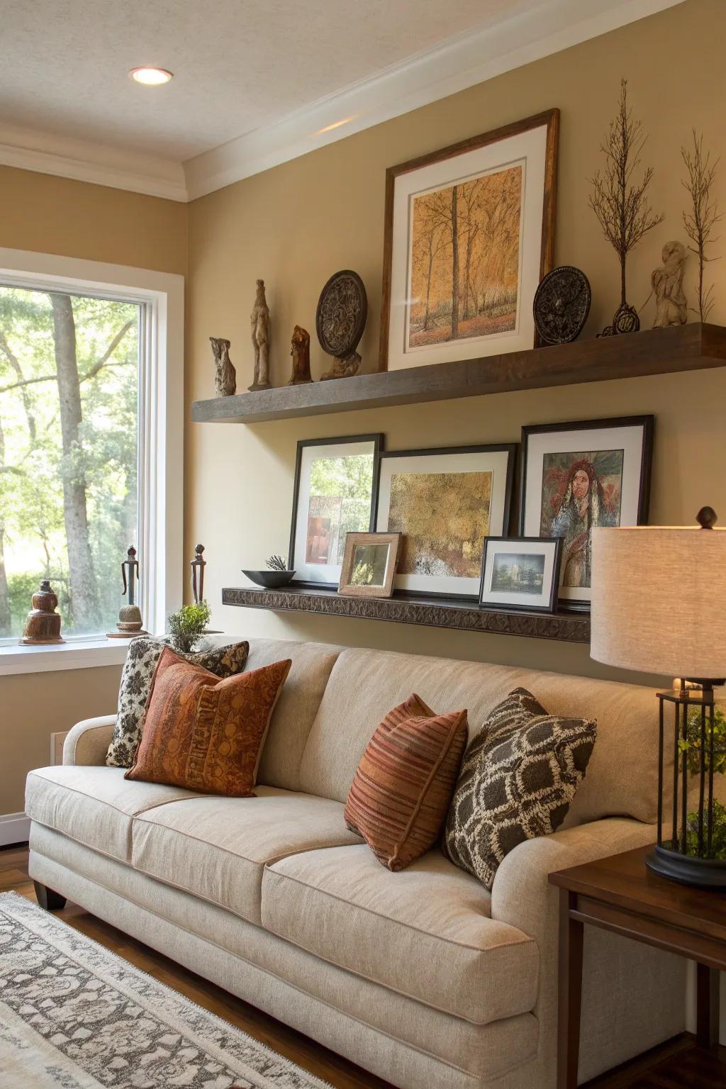 Art pieces turn your shelf into a personal gallery.