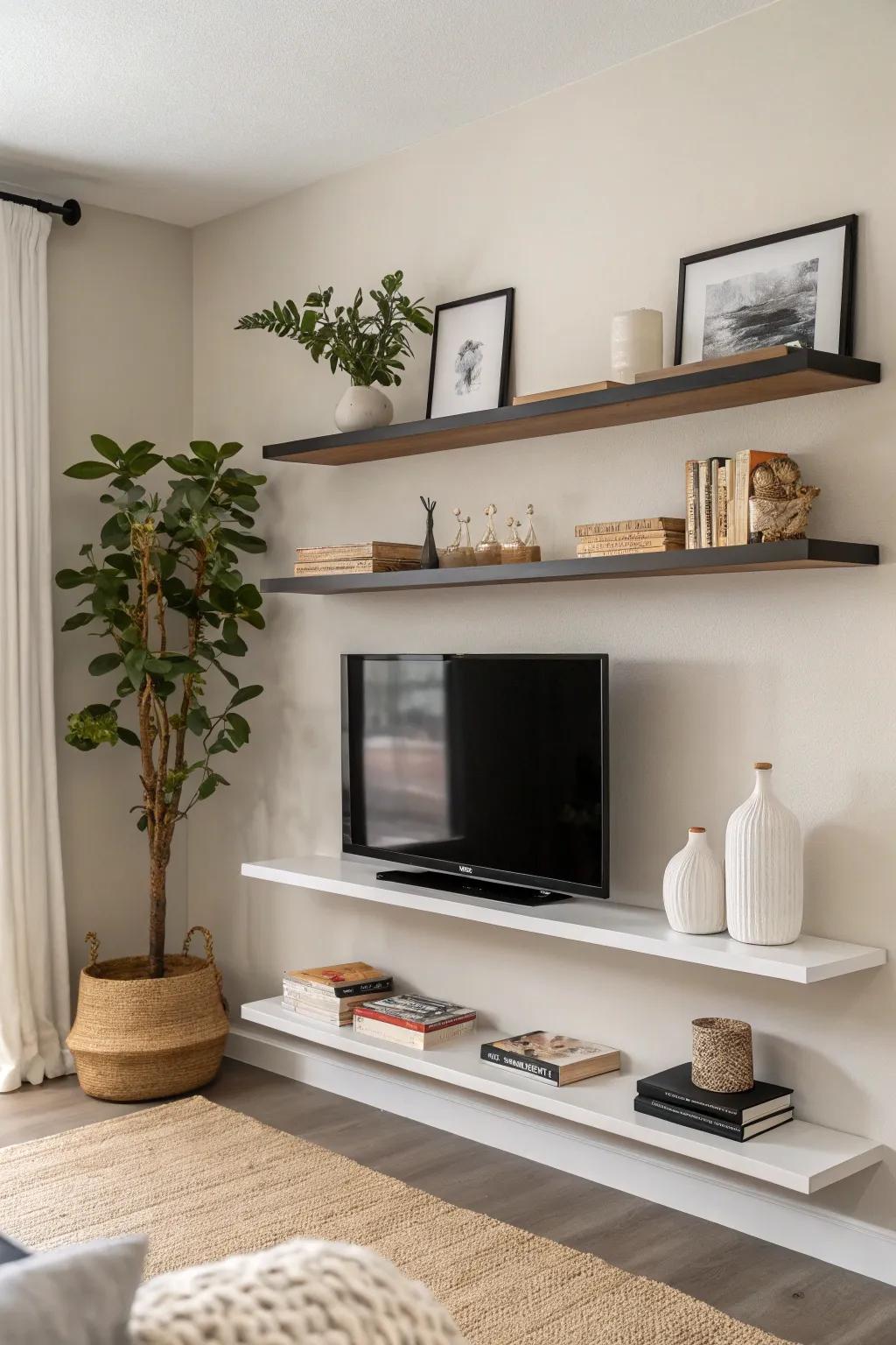 Maintain sleekness using a minimalist shelf design.