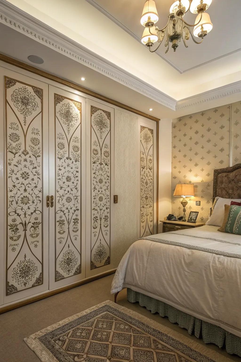 Unique decorative patterns on closet panels make your decor pop.