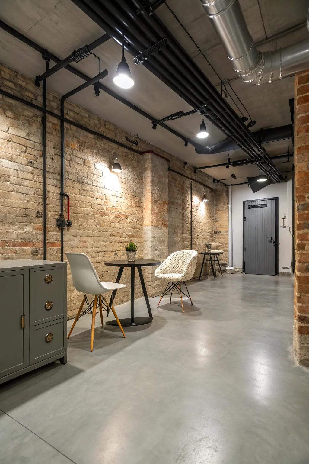 Painted concrete floors provide your basement with an industrial feel.