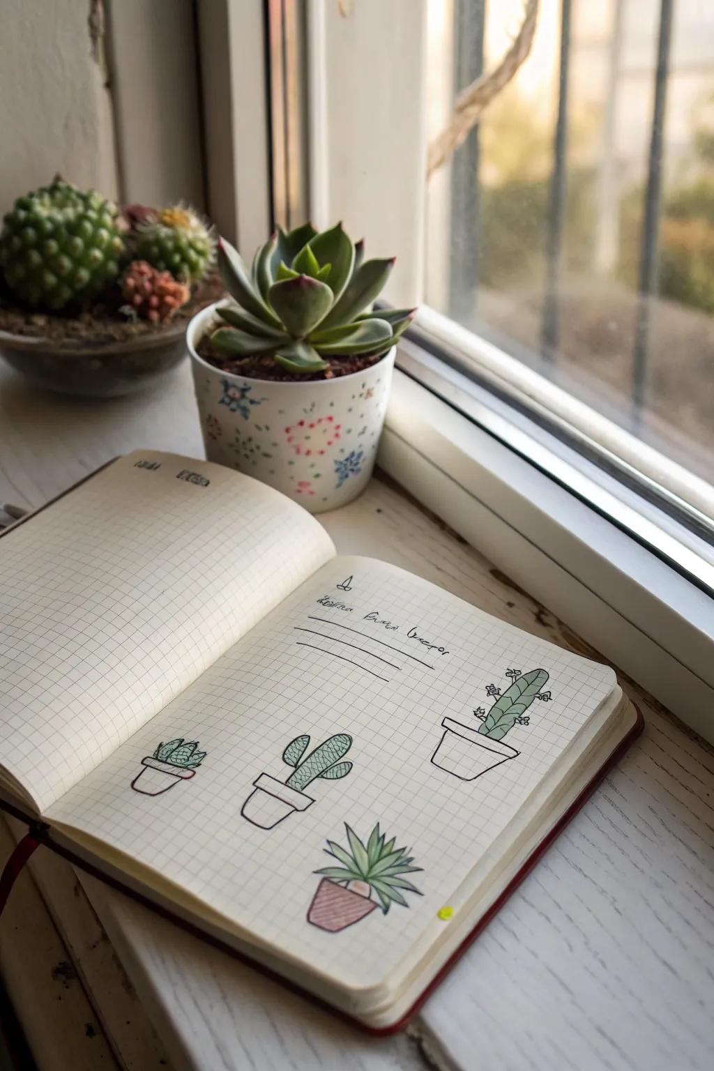 Simple succulent sketches offer a modern twist on greenery.