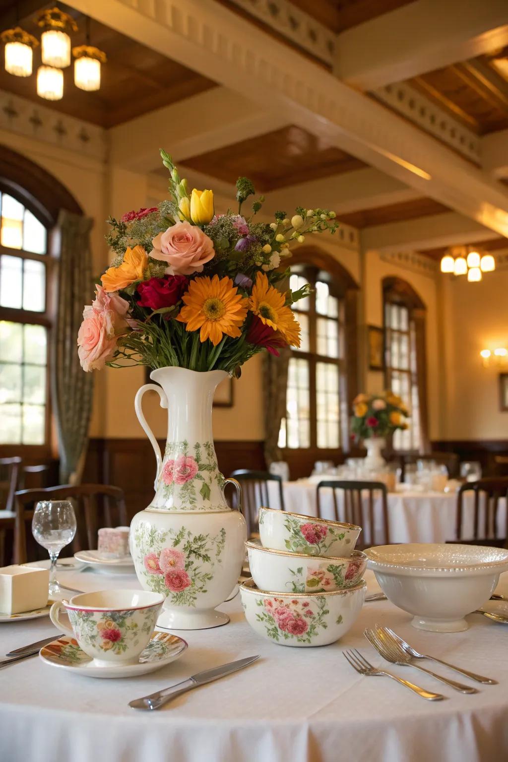 Tiered floral centerpieces engender theatrics and elegance.