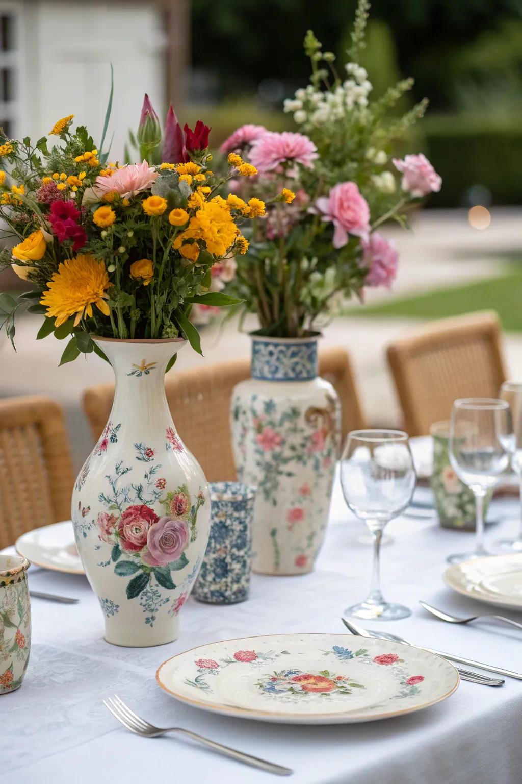Accents like vases and flowers introduce charm and a personal touch.