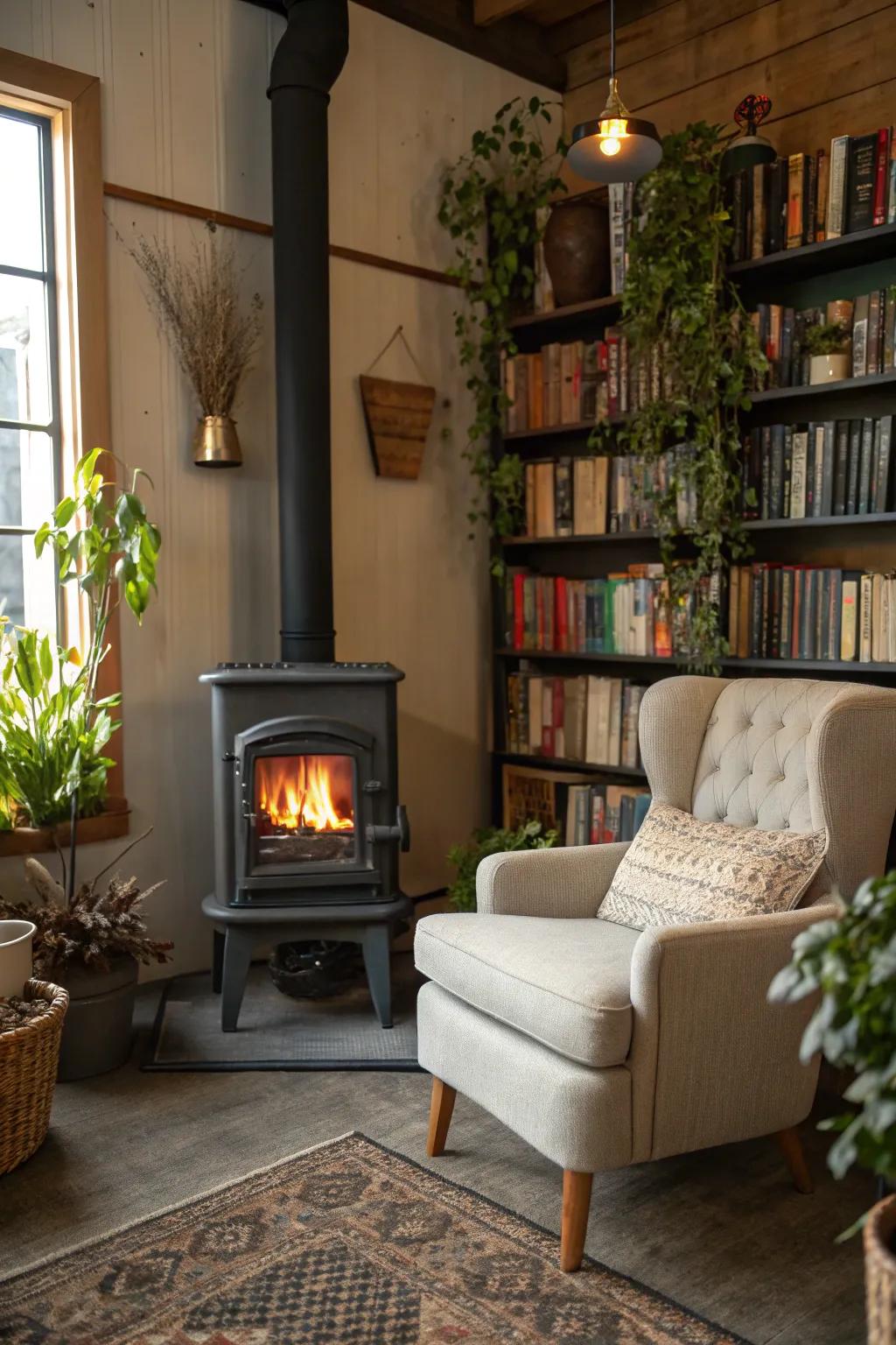 A snug corner, perfect for reading by the burner.