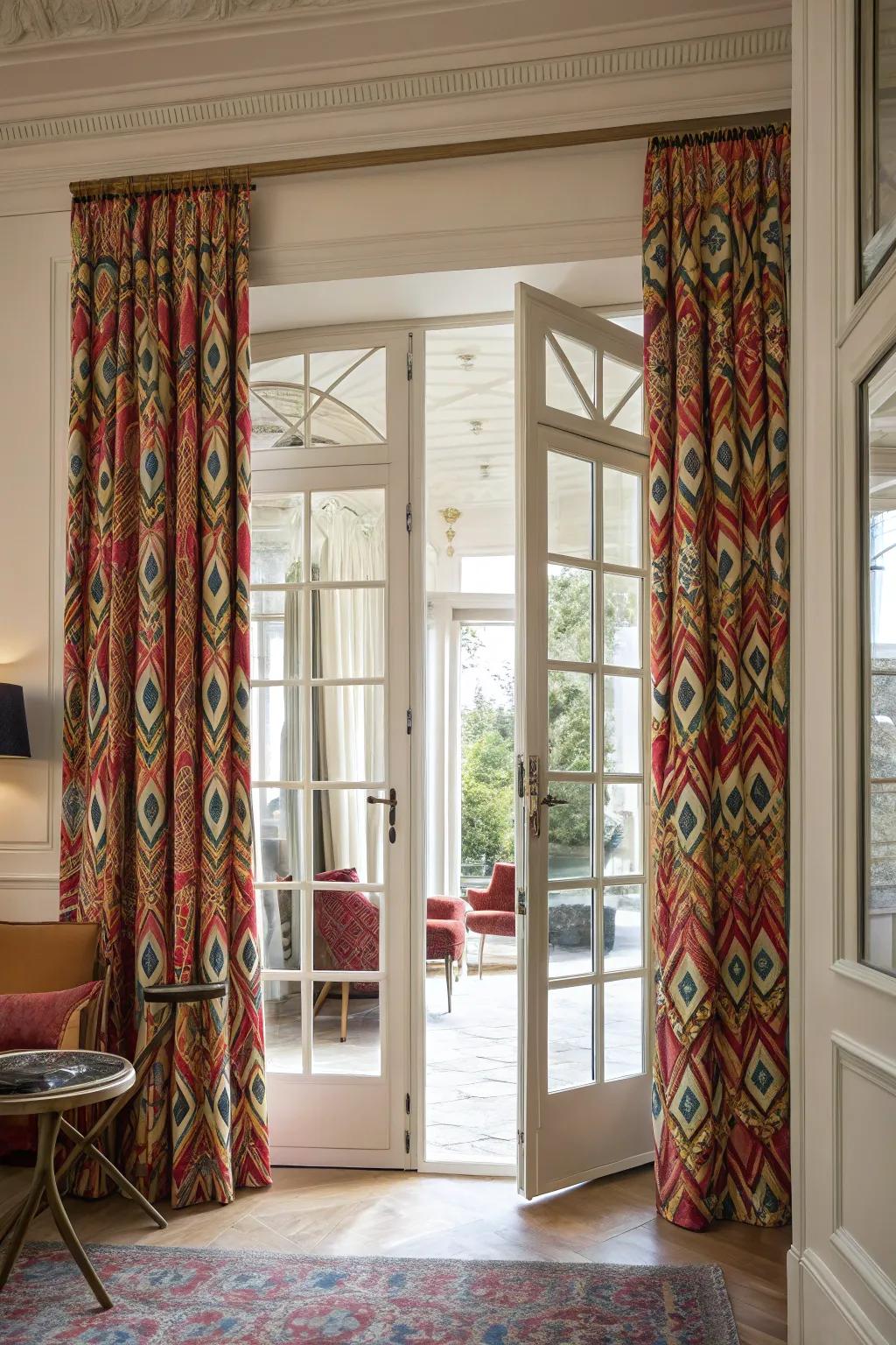 Patterns and fabrics bring personality to your French doors.