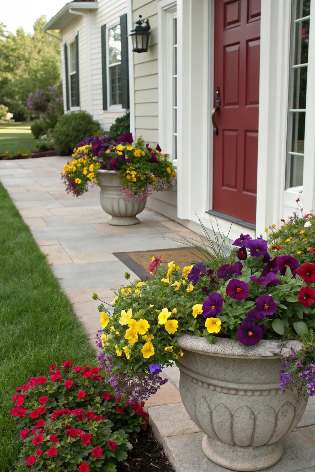 Achieve visual harmony by coordinating planter and door colors.