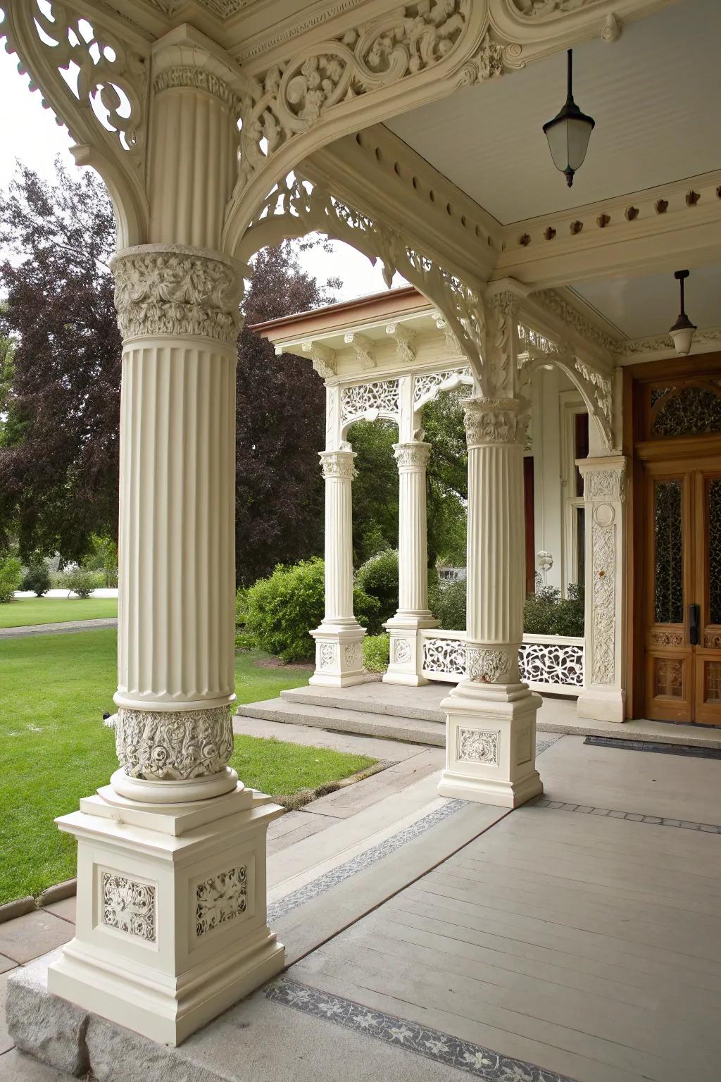 Ornamental edging contributes refinement and style to porch columns.