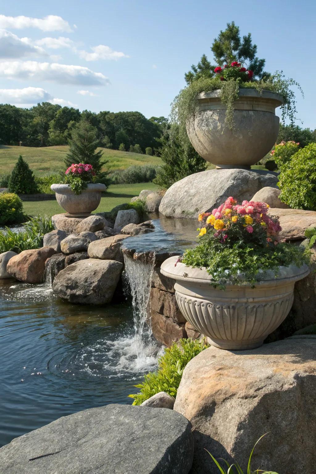 Boulders matched with an enchanting water feature for added grace.
