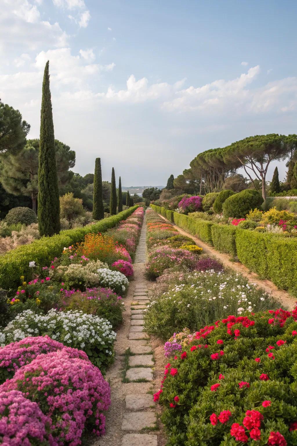 Arranging plants symmetrically brings an air of sophistication to this Mediterranean-inspired landscape.