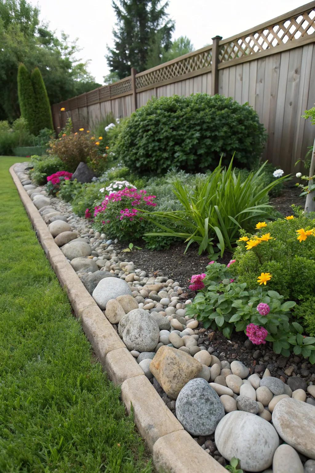 Decorative stones bring a touch of zen to the garden.