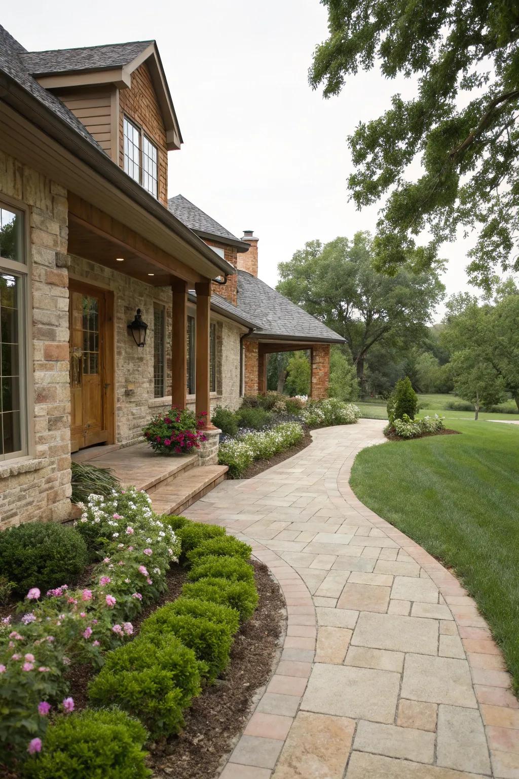 A welcoming walkway leading to a ranch-style home