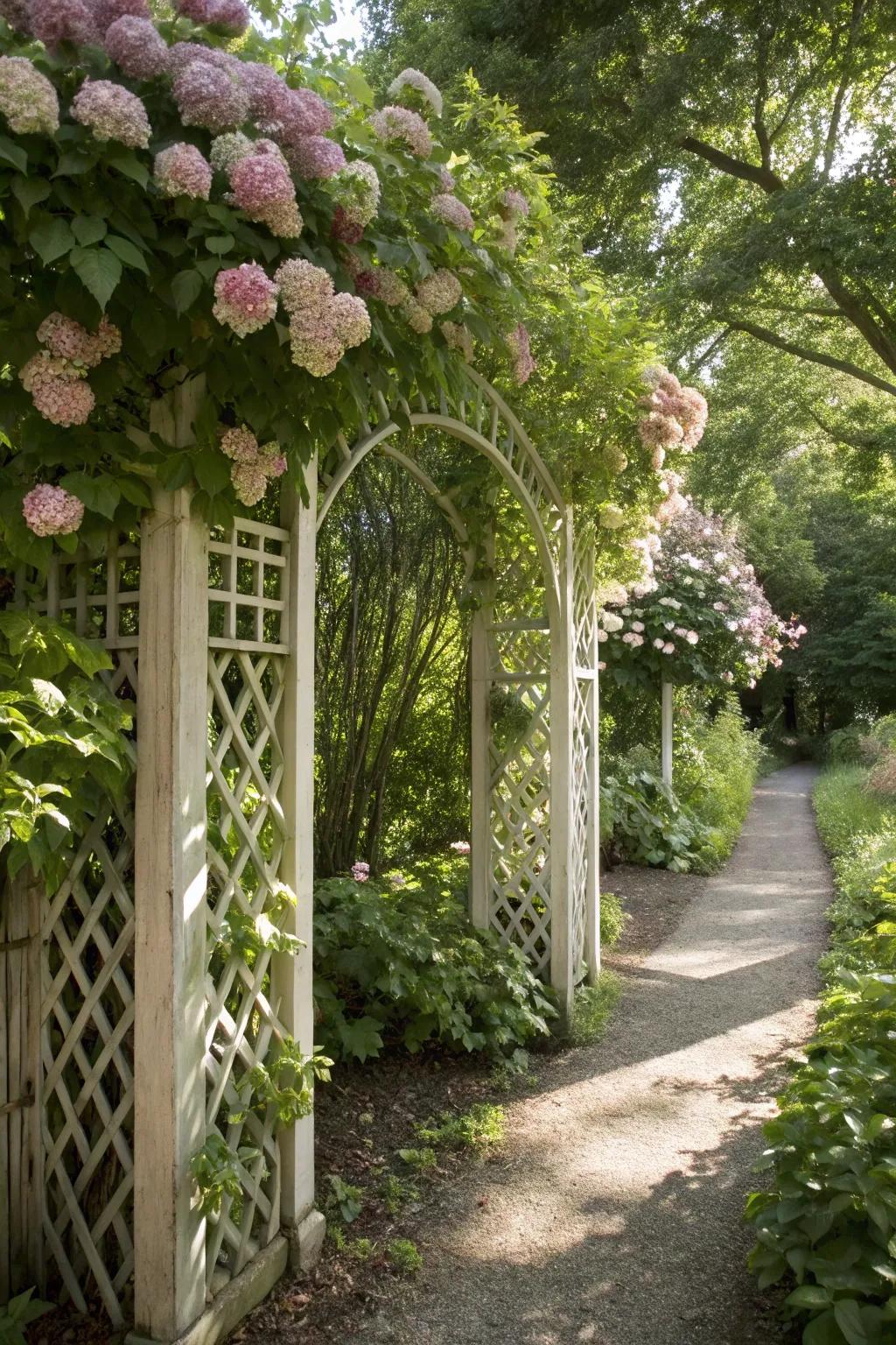 Upward features, like trellises, introduce dimension and beauty.