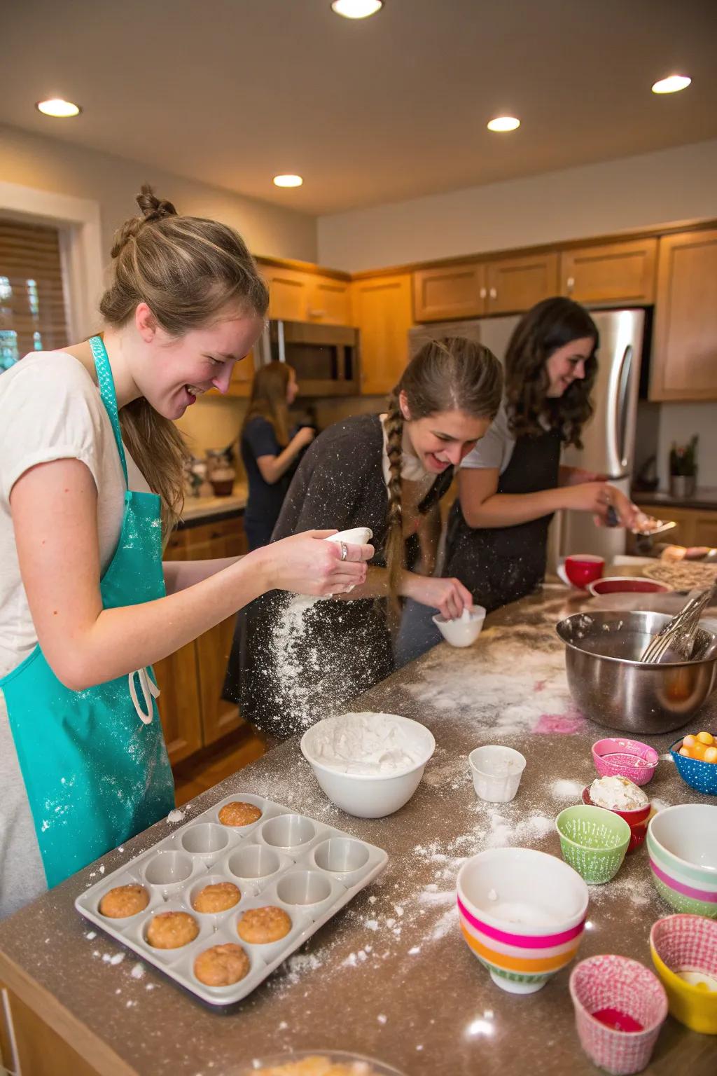A fun baking celebration with friends creating delightful treats.