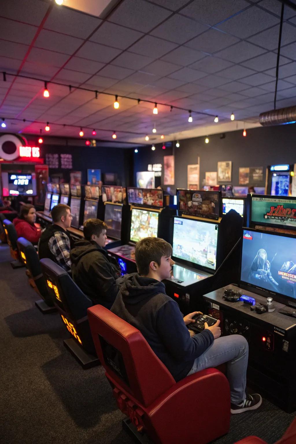 Multiple screens cultivate an immersive gaming atmosphere.