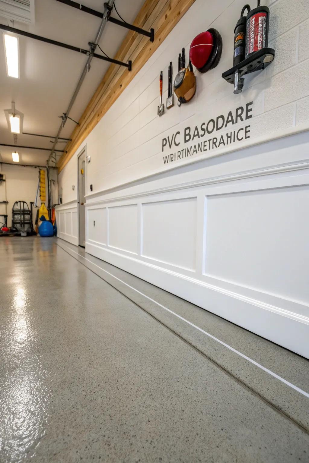 PVC baseboards are a waterproof choice for damp garages.