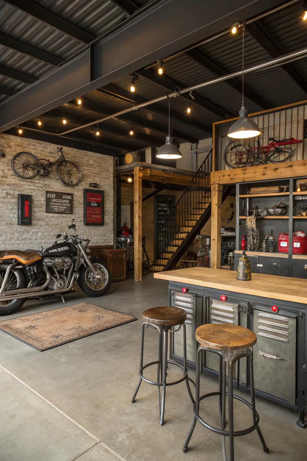 Industrial chic design for a sturdy and elegant man cave.
