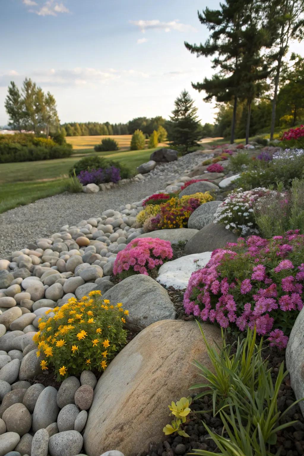 Incorporate stones for a textured and nature-inspired garden edge.