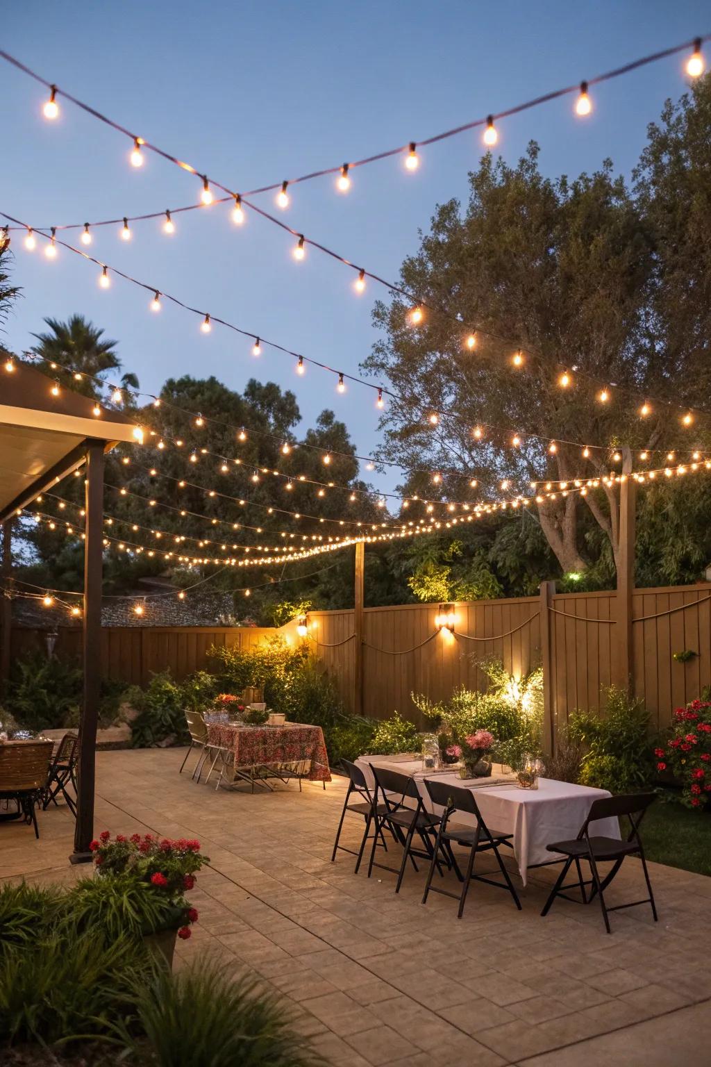 Make a festive vibe with patio string lights.