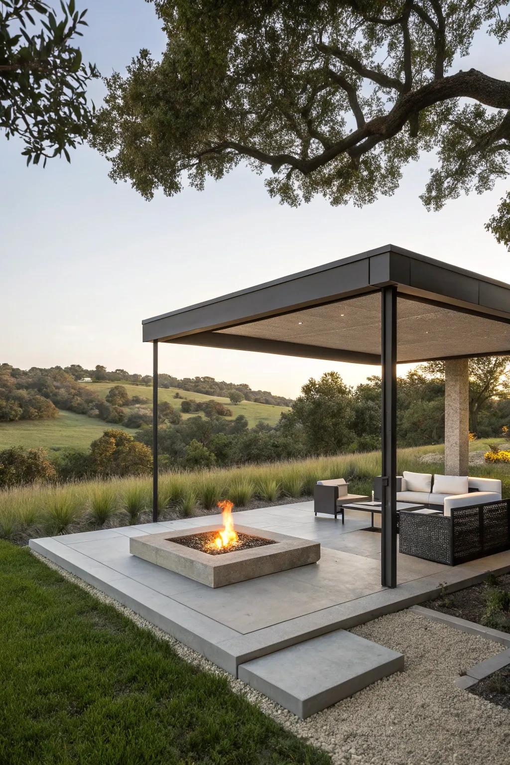 Adopt a minimalist design for an elegant outdoor area.