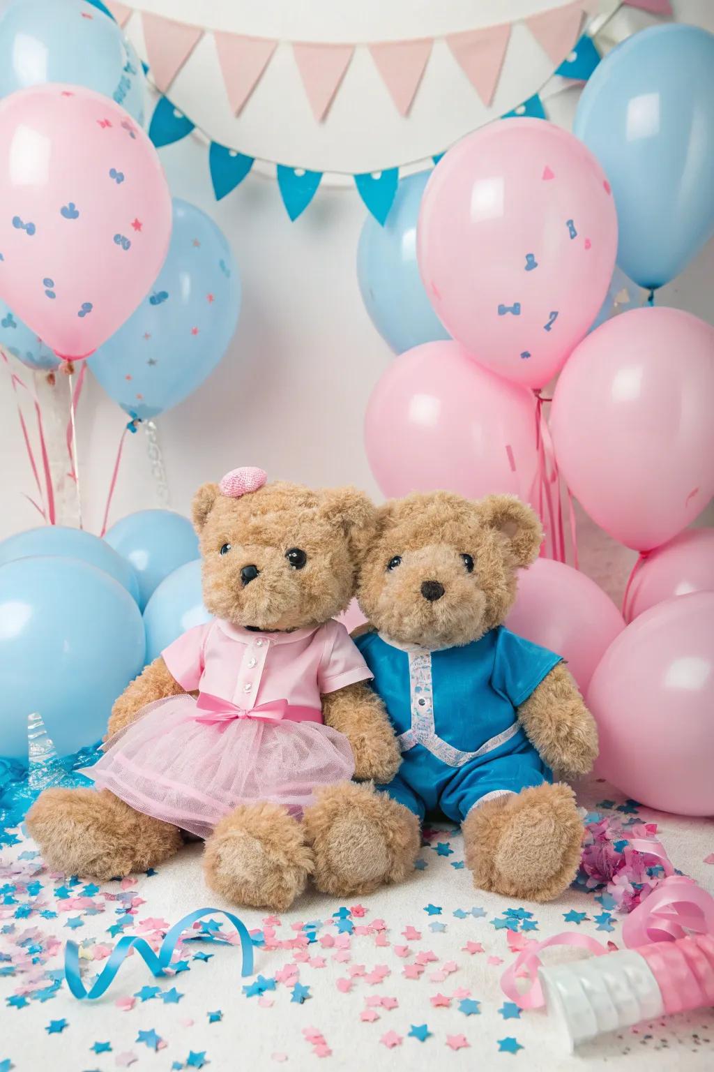 Teddy bears infuse an adorable and whimsical element to the gender reveal decor.