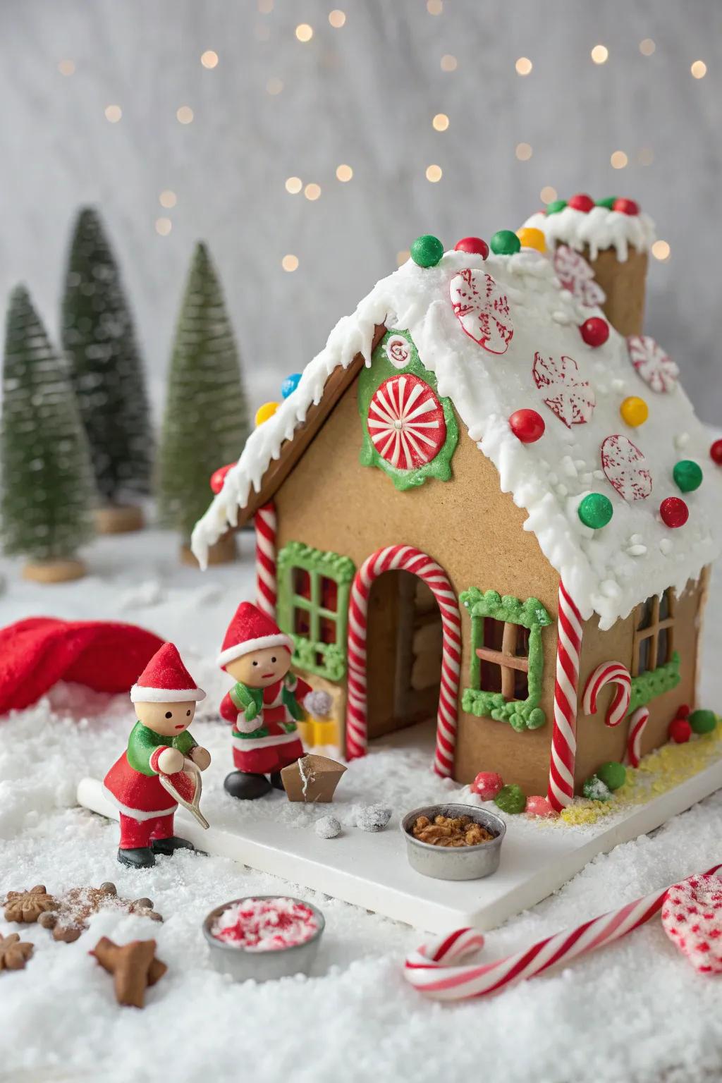 Santa's workshop gingerbread house brimming with holiday happiness.
