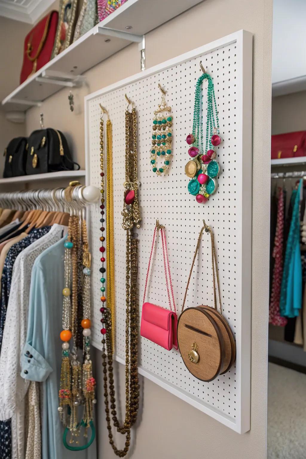 Pegboards offer a chic method to display your accessories.