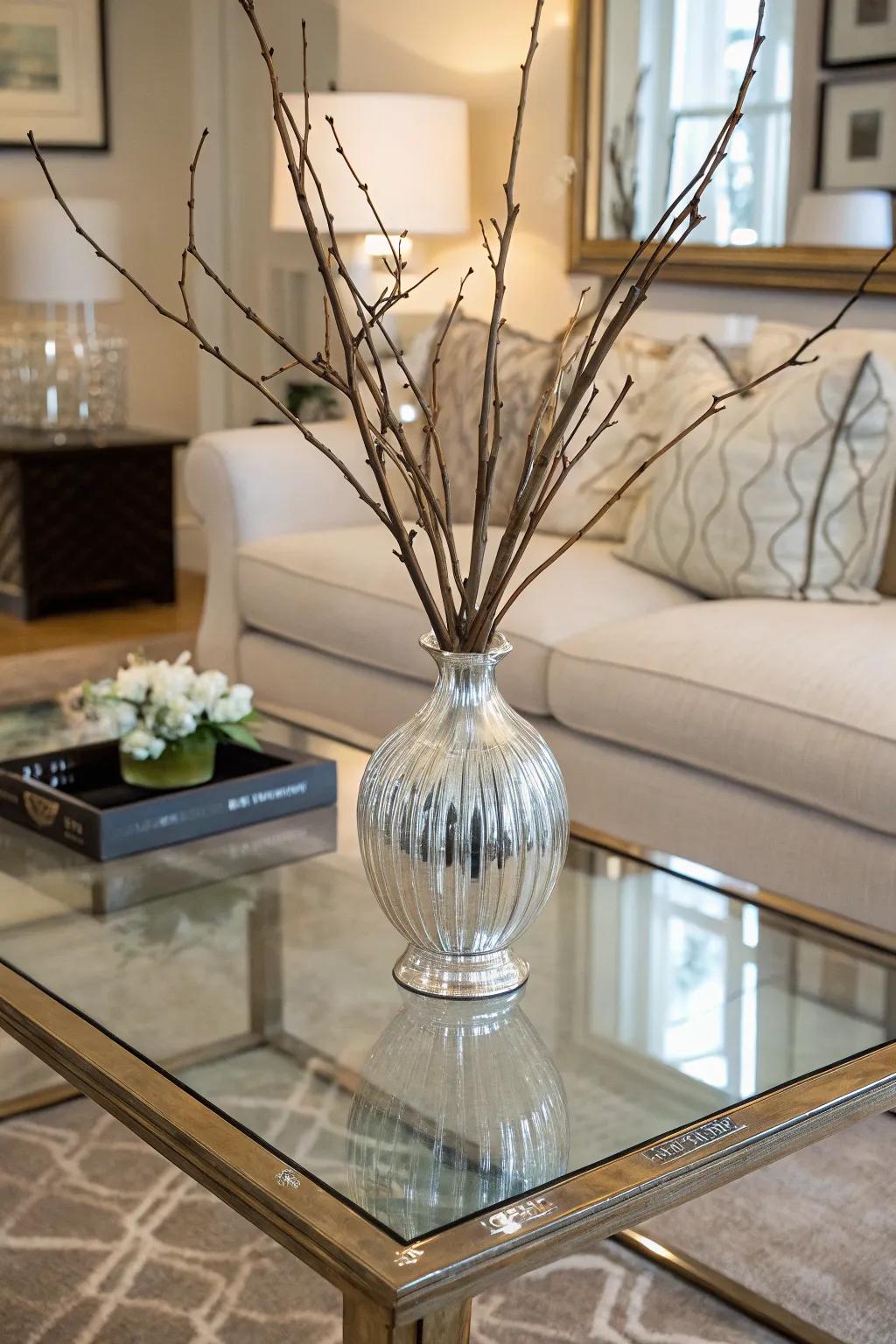 Both function and style come together in a vase on a glass coffee table.