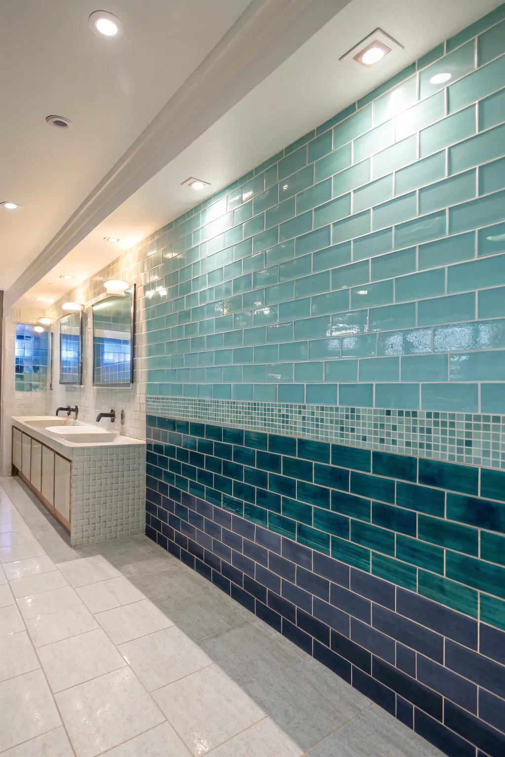 Hue gradations in glass squares fashion a stunning ombre effect.