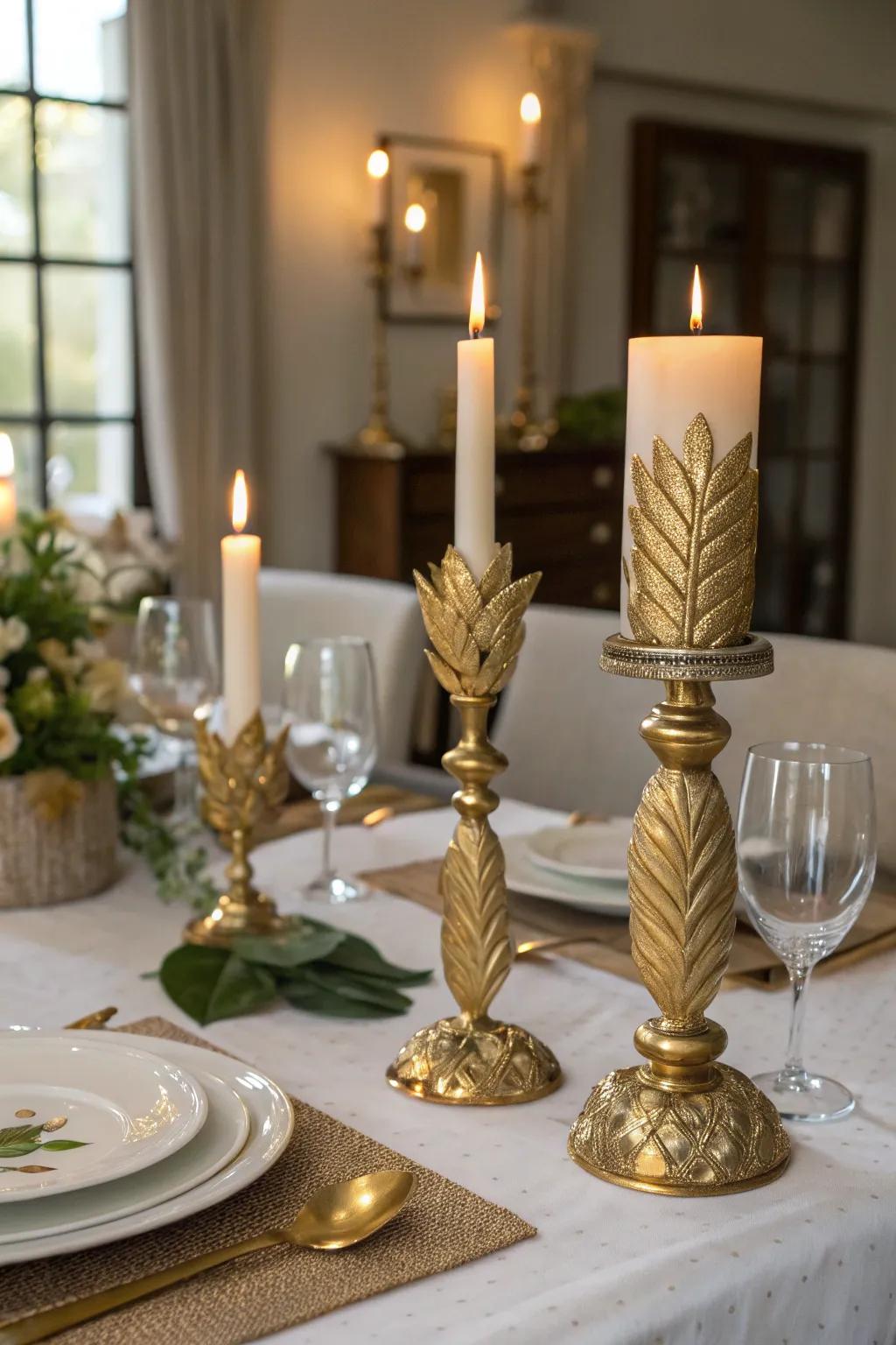 Forge a serene atmosphere with candle stands enriched with <strong><em>gold leaf</em></strong>.” loading=”lazy” class=”pimg”>
	</picture><figcaption>Forge a serene atmosphere with candle stands enriched with <strong><em>gold leaf</em></strong>.</figcaption></figure>
<p>Bring a dash of allure to your candle stands with <strong><em>gold leaf</em></strong>. The interplay of flickering light upon the gold is truly spellbinding during the evenings.</p>
<h3>Check these products out:</h3>
<ul class=