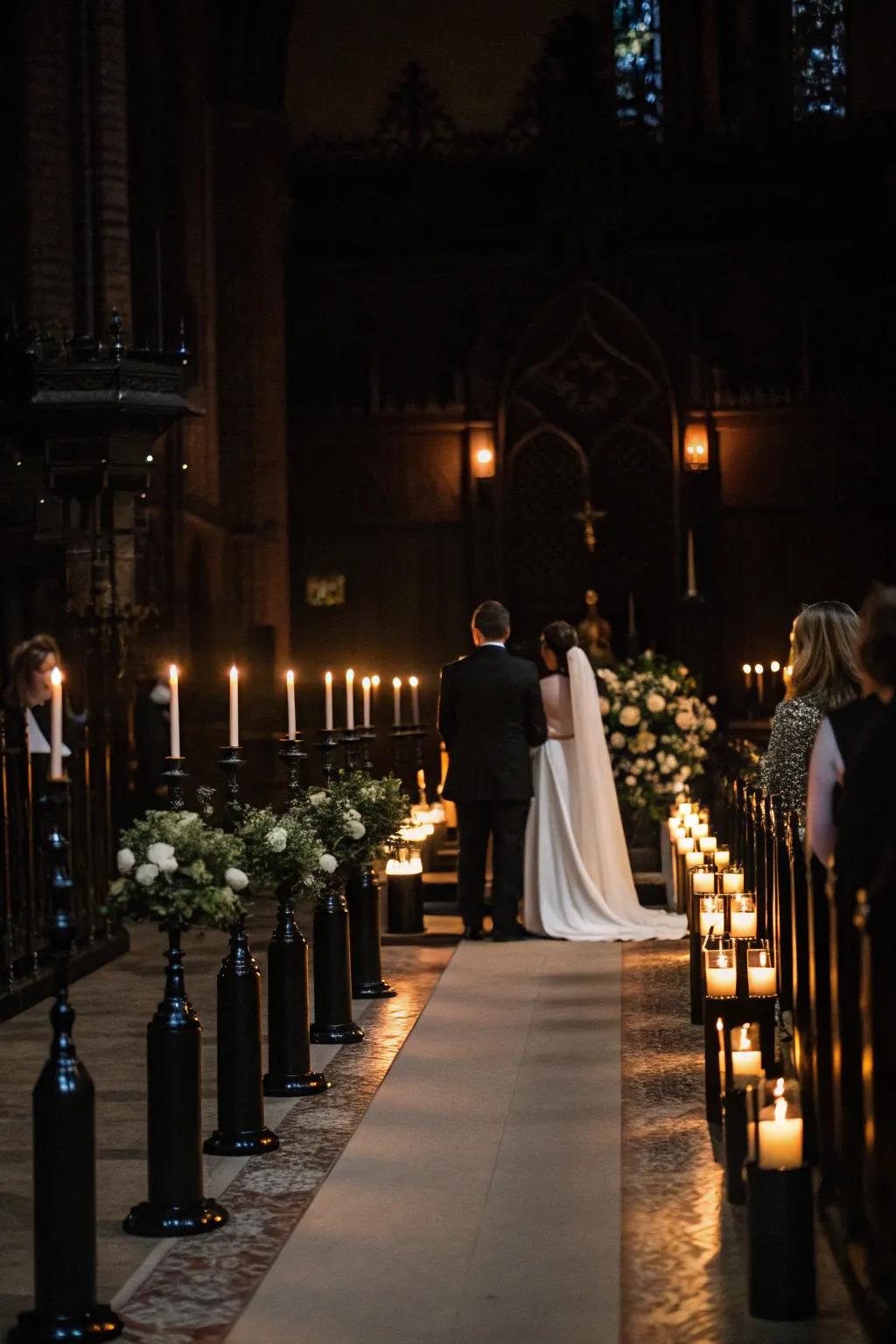 A candle-illuminated gothic wedding rite featuring shadow taper candles.