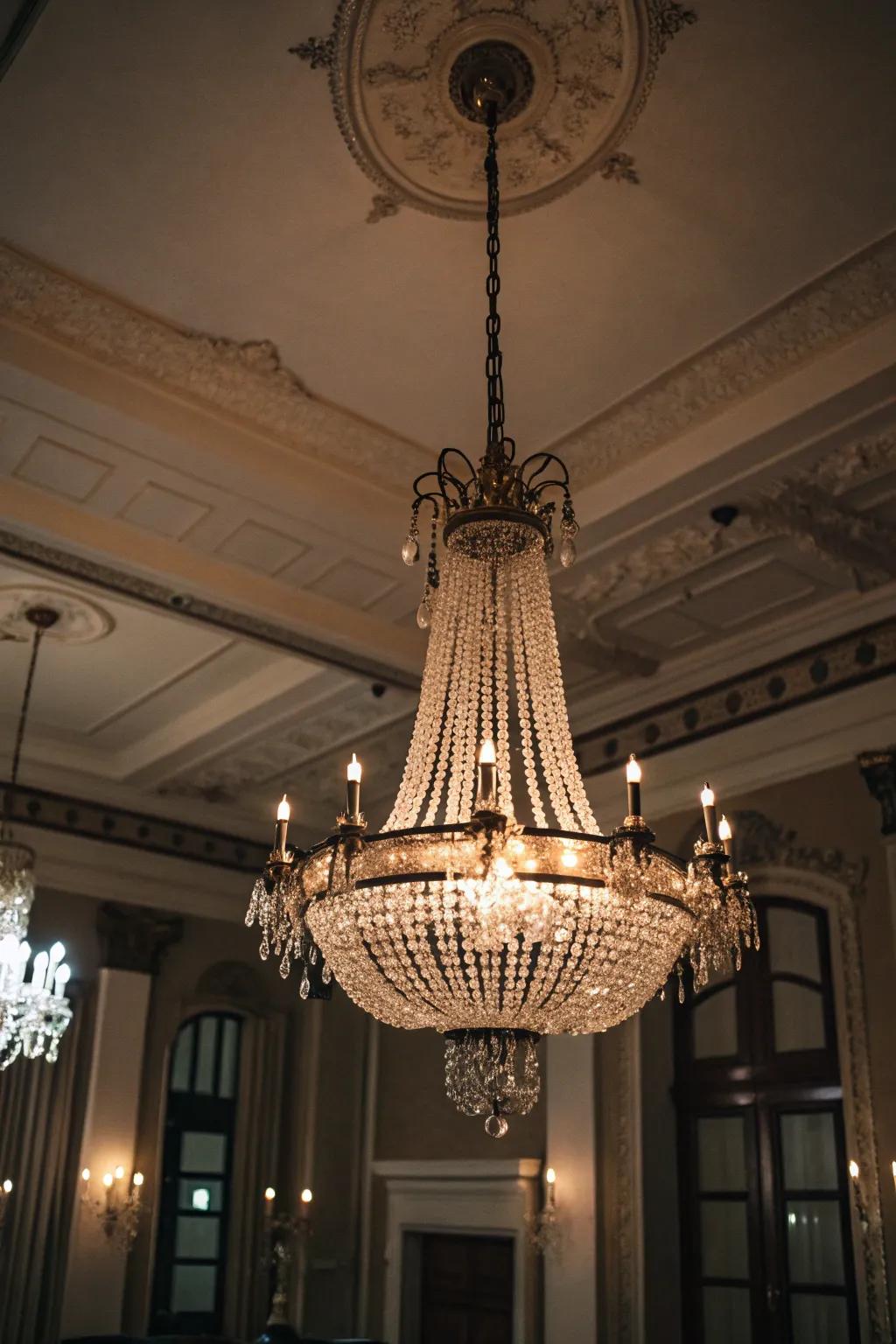 A suspended light that brightens the room with gothic allure.